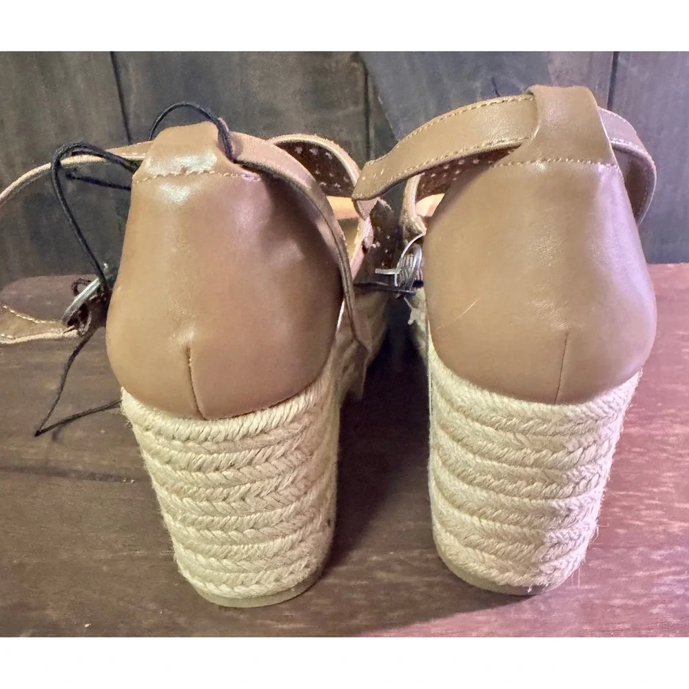 Boho Taupe Woven Espadrille Platform Wedge Cottagecore Sandals‎ 9.5 M NEW